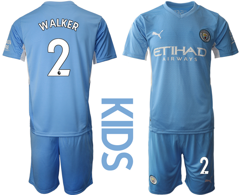 Youth 2021-2022 Club Manchester City home blue #2 Soccer Jersey